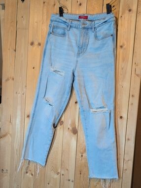 GUESS Los Angeles High Rise Straight Leg Distressed Fray Hem Jeans Size 29